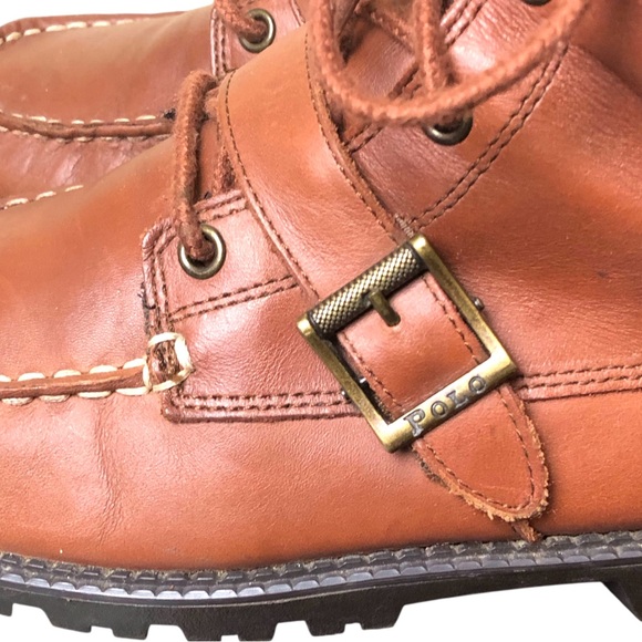 Polo Ralph Lauren Ranger Combat Boots Lace Up Brown Leather Boots Men’s Size 8 - Picture 2 of 15